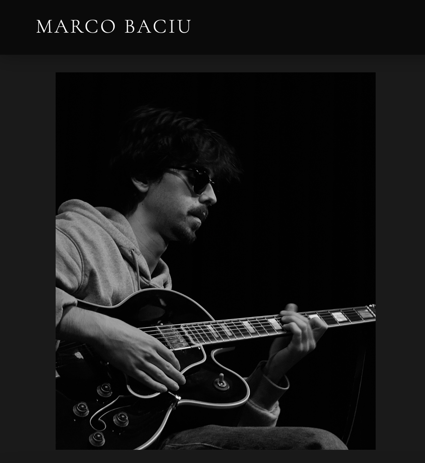 Marco Baciu jazz guitarist website design - elegant portfolio with video integration, band profiles, and tour dates